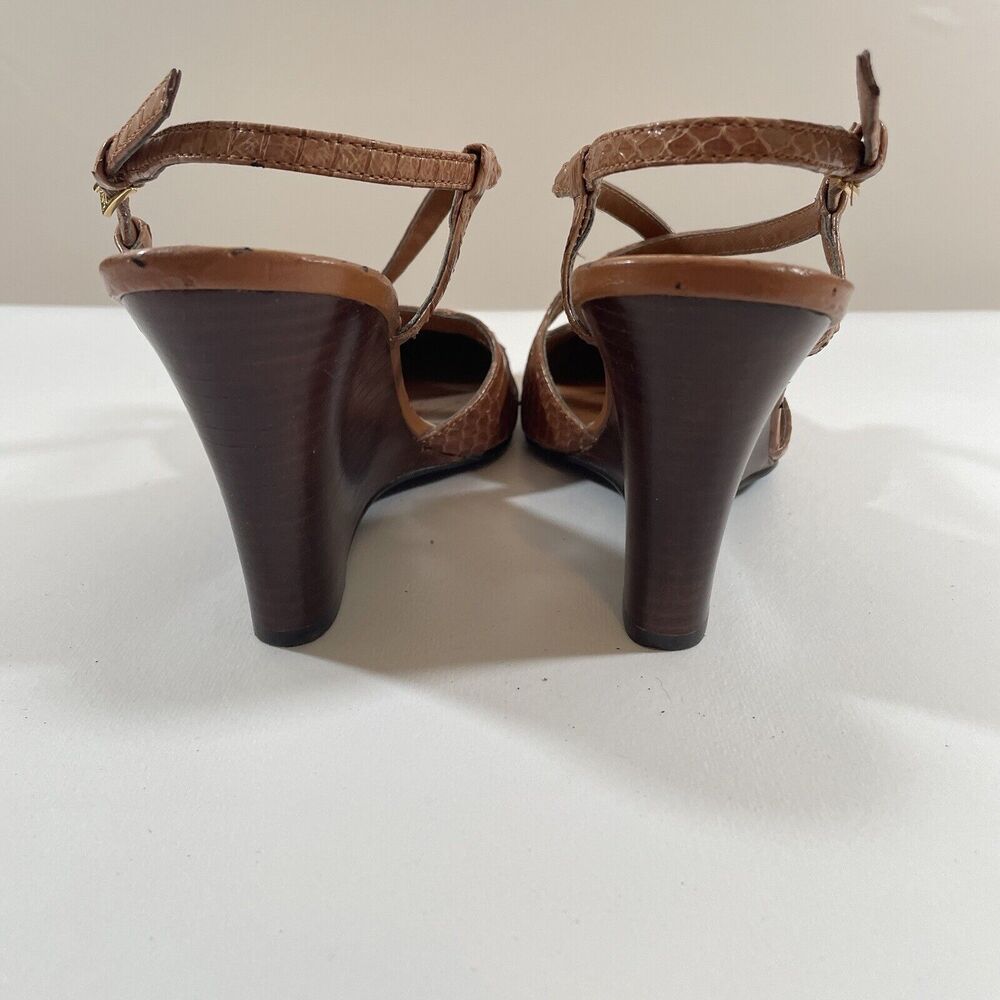 Womens Size 6 Ralph Lauren Brown Slingback Closed Toe Wedge Heel Snakeskin - Picture 7 of 16